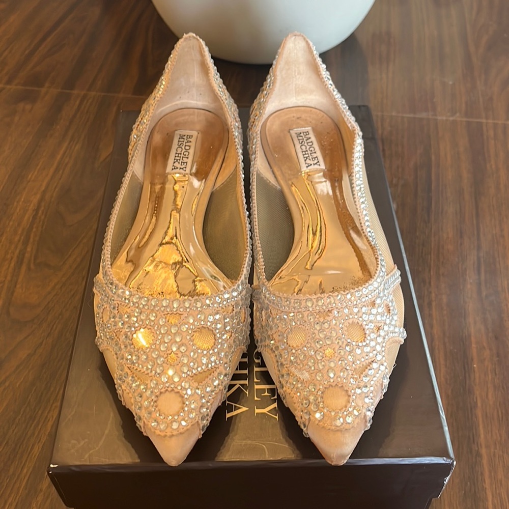 Badgley Mischka Gigi Rhinestone-Embellished Pointed-Toe Flats